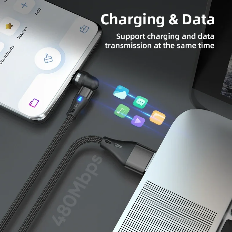 AUFU-Câble magnétique USB Type C 5A rotatif à 540 °, charge rapide, pour téléphone portable iPhone 14 Samsung Xiaomi Realme