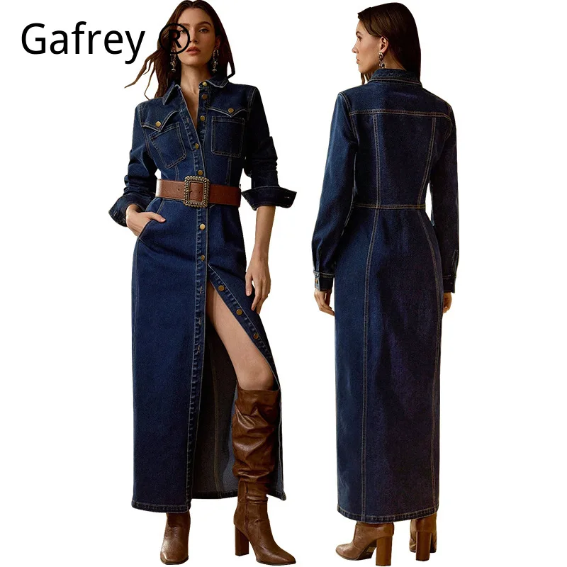 

Women Long Sleeve Button Down Maxi Dress Fashion Slim Fit Elegant Casual Party Dress Vintage A Line Long Dresses Outfit