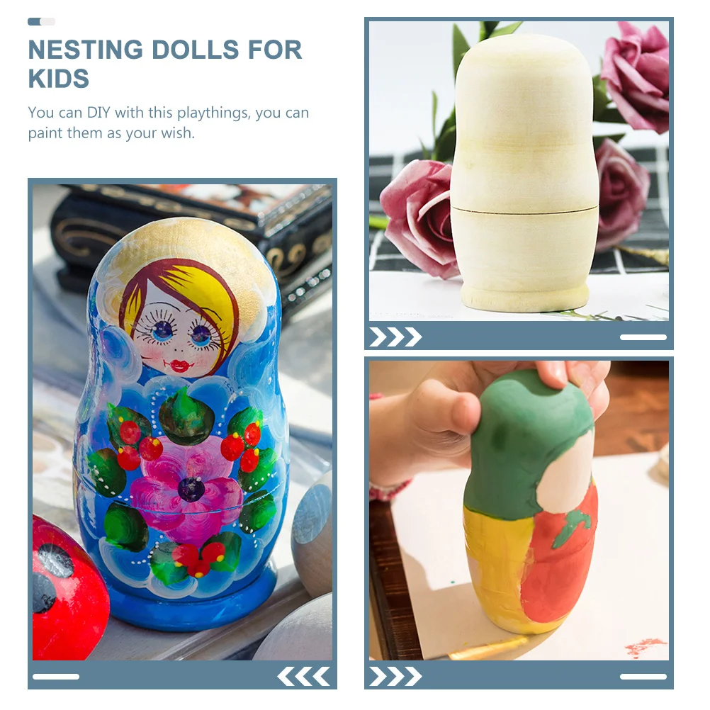 4 juegos de juguetes para niños, Matryoshka blanca, muñecas apilables, artesanías rusas, anidación Manual para niños, caqui, sin pintar, apilable en blanco