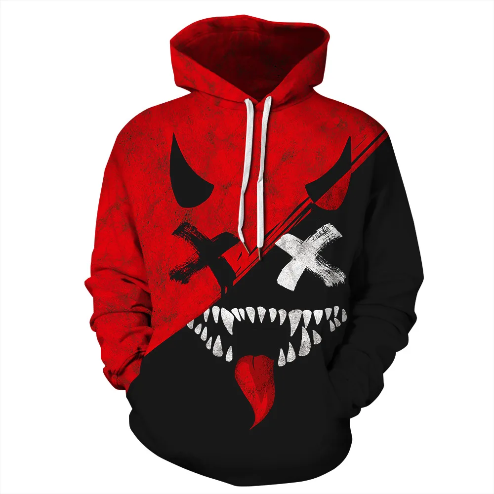 Spring Autumn Men Black Red Hoodies Haha Joker Print Hooded Sweatshirt Women Hip Hop Streetwear Pullover Clothes Plus Size S-3XL