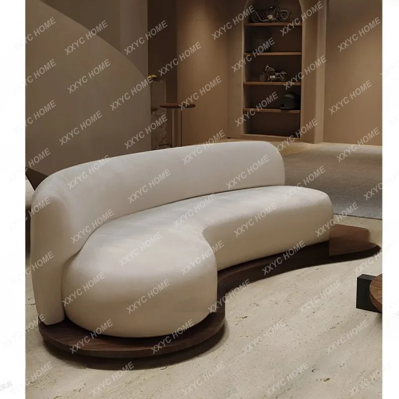 XX Medieval wabi-sandy wind solid wood floor sofa living room curved special-shaped rest area reception and negotiation