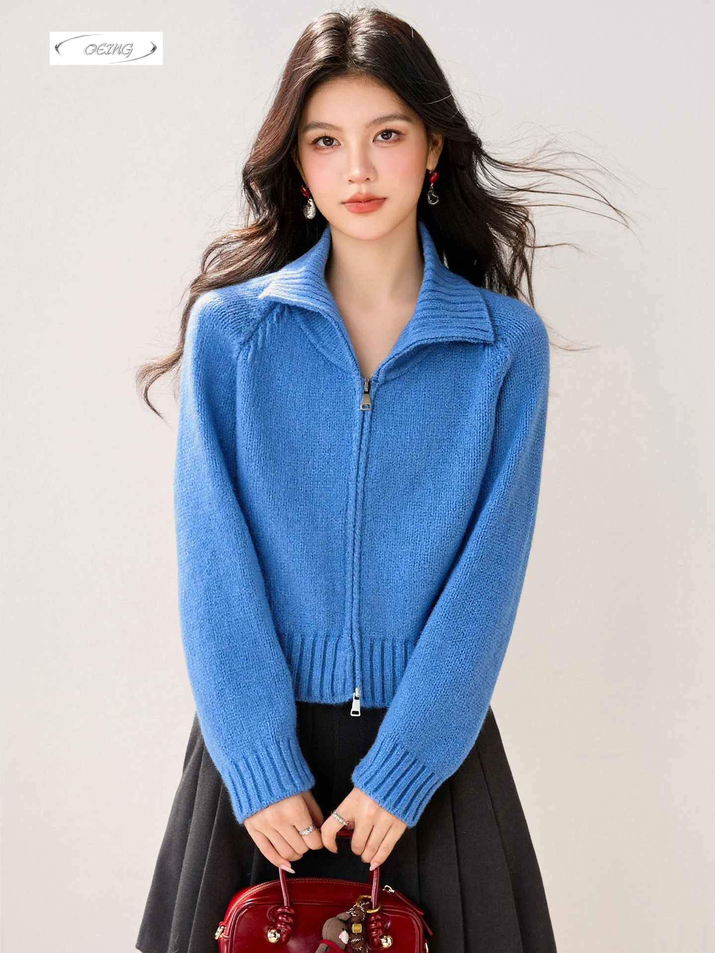 

Turndown Collar Thick Knitted Cardigan Women Sweater Autumn Winter New Zipper Long Sleeve Solid Color Tops Coat Knitwear 9676