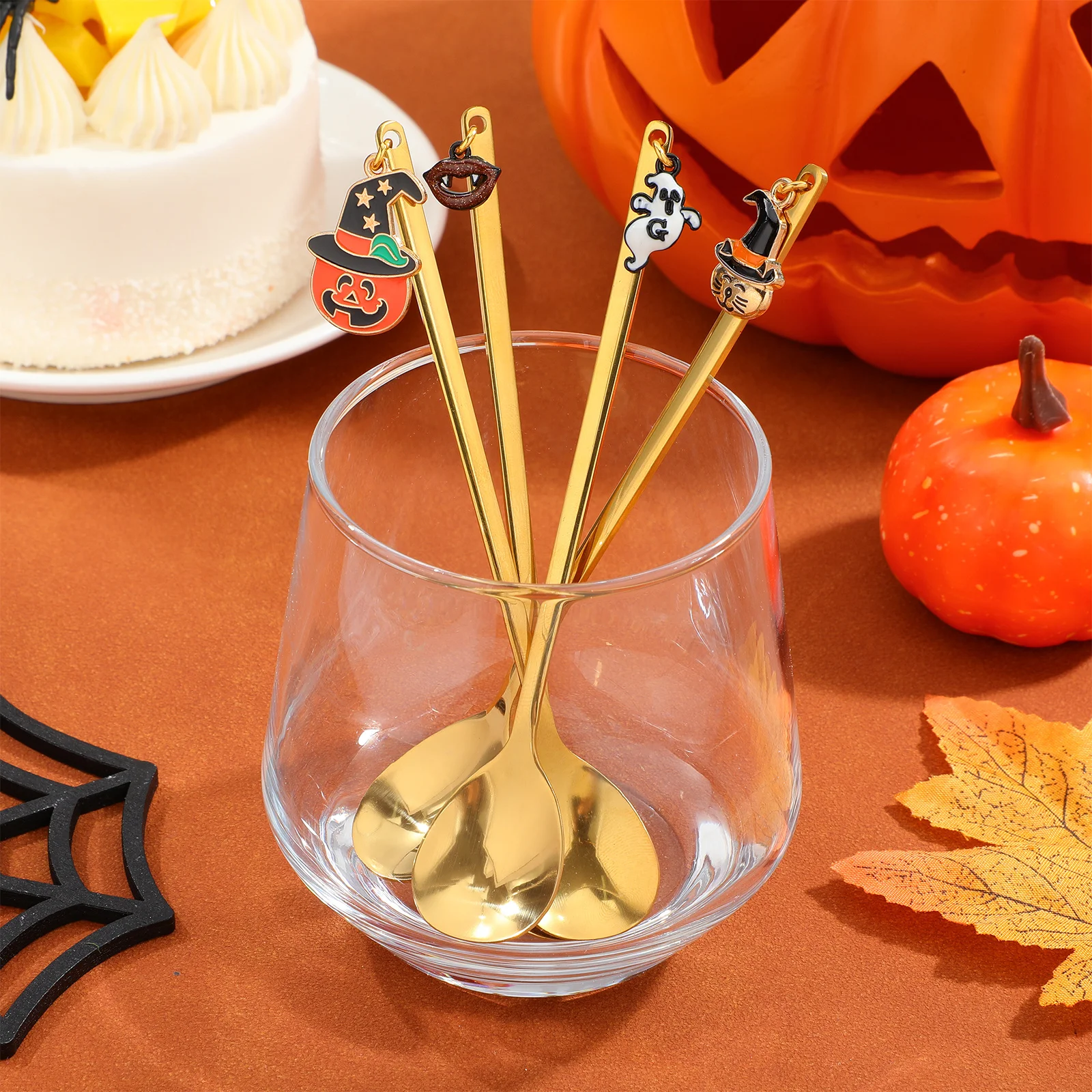 

4Pcs Halloween Sweet Spoon Stainless Steel Dessert Forks Creative Cake Forks Afternoon Tea Party Essential Tool