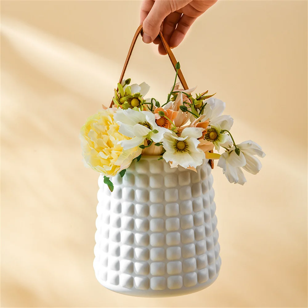 Modern Flower Vase Green White Plastic Vase Flower Pot Basket Nordic Home Living Room Decoration Ornament Flower Arrangement