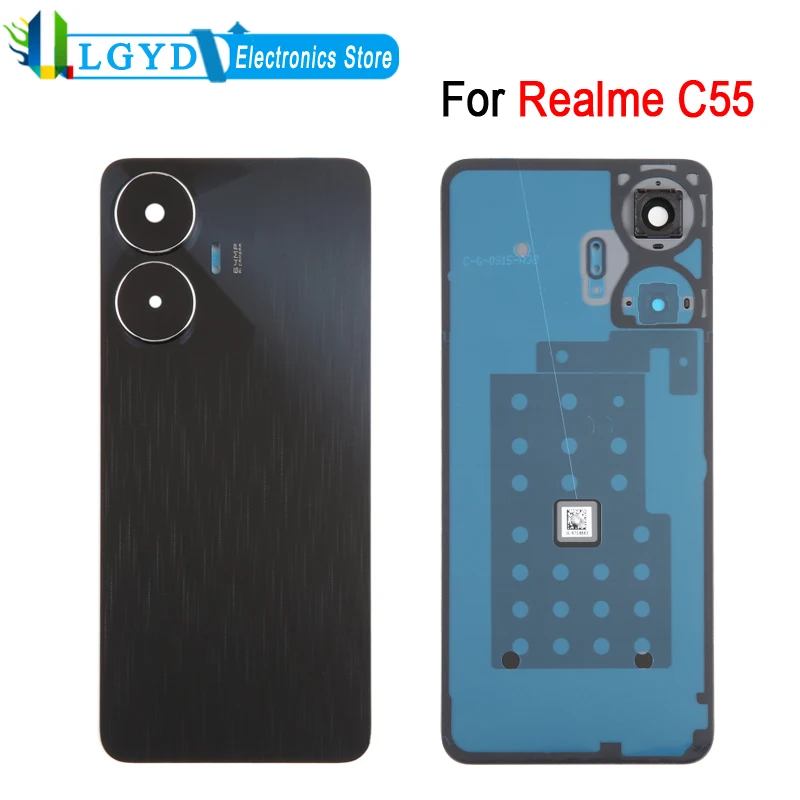 Akku-Rückabdeckung für Realme C55, hintere Abdeckung mit Kameraobjektivabdeckung mit Logo, Ersatzteil