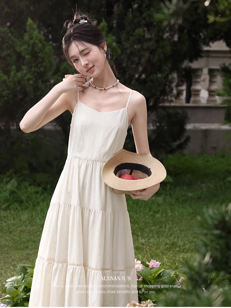 

ALXNAN Women's Long Dress Elegant Lace Patchwork Holiday Sleeveless Dress 2025 Summer Casual A-line Beach Female Clothes L56088