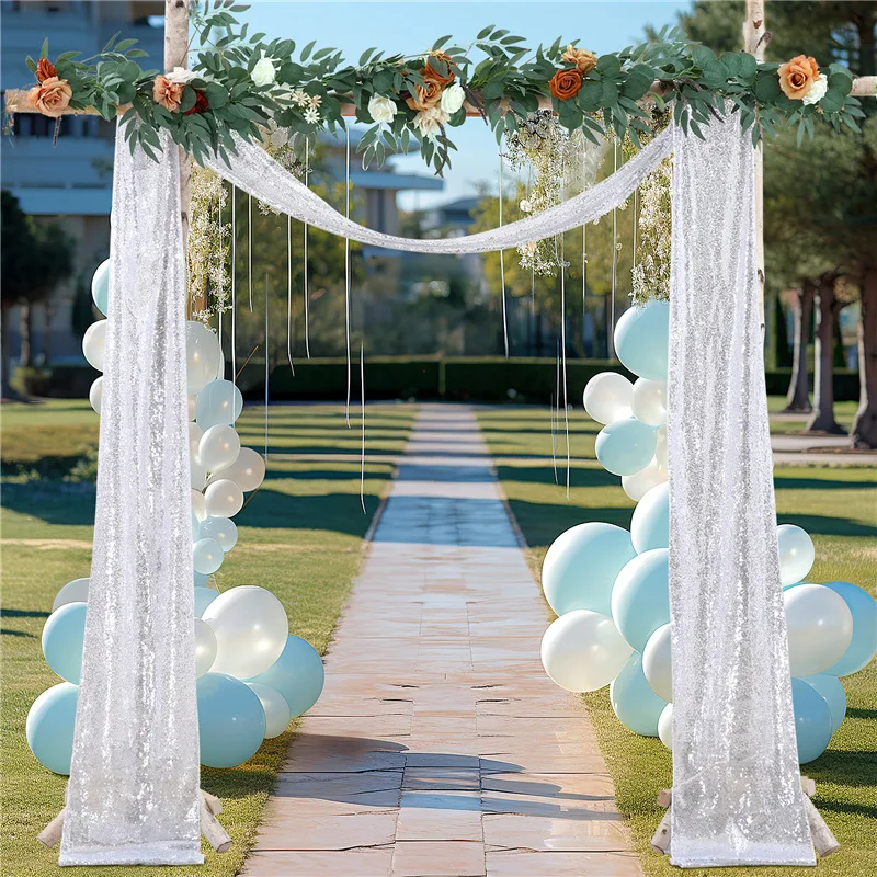 

Sequin Valance Wedding Decoration Gauze Curtain Outdoor Lawn Wedding Arch Curtain Holiday Party Decoration