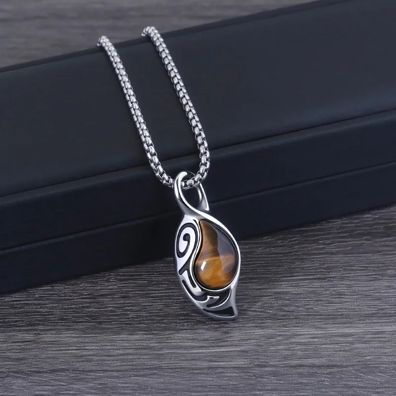 Geometrische Tigerauge Stein Anhänger Titan Stahl Männer personalisierte Mode Halskette lichtecht Charme Schmuck