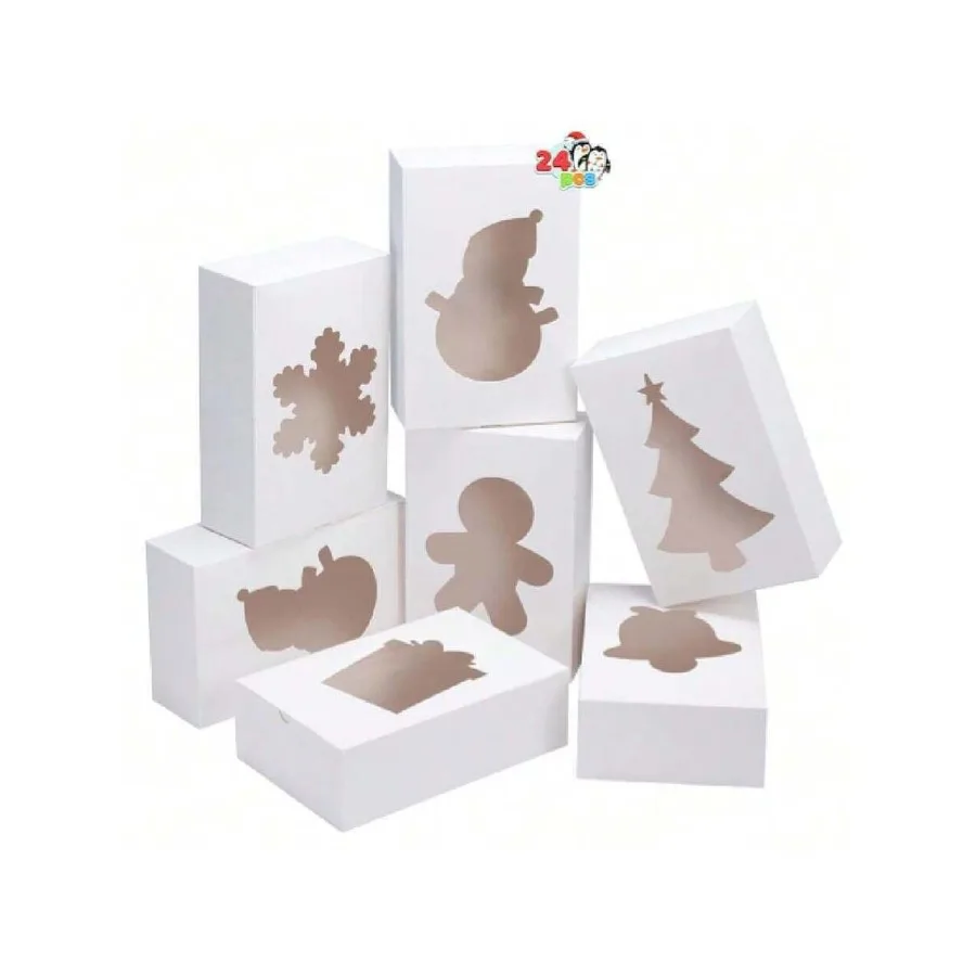 

24 PCS Christmas Cookie Boxes For Gift Giving White Treat Boxes Containers With Window 9''x 6''x 3'' Bakery Gift Warpping Box F