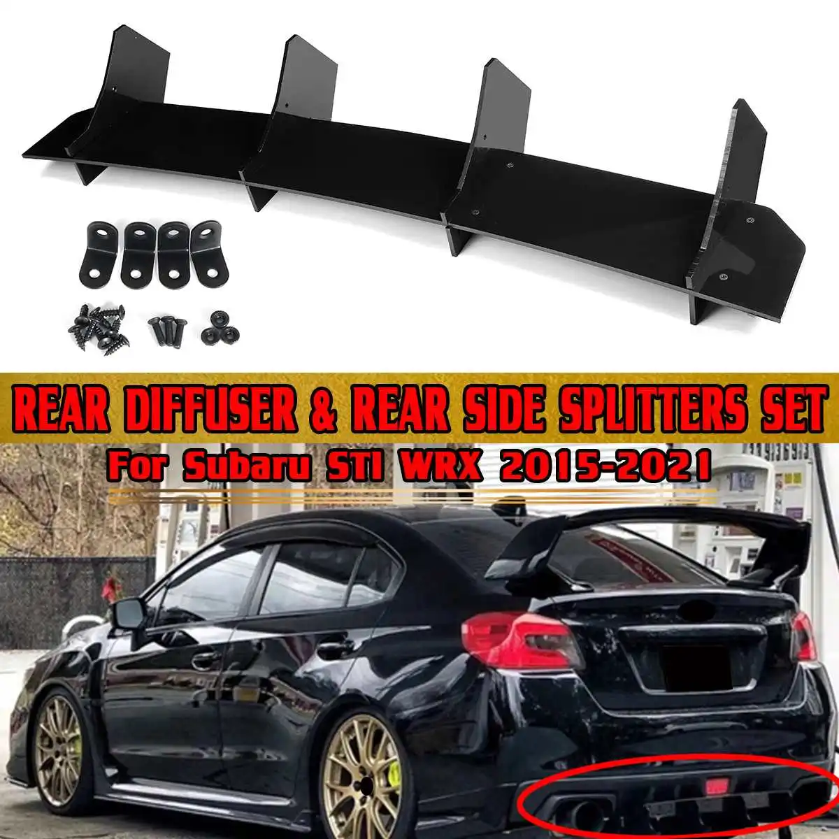 

ABS Car Rear Bumper Diffuser Spoiler Lip Rear Side Splitters Lip For Subaru STI WRX 2015-2021 Rear Bumper Diffuser Protector