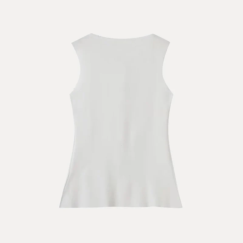 Printemps 2025 femmes Faion Simple bouton doré aiguille plate tricoté gilet haut polyvalent fibre de Polyester 00% Match tous les Sles