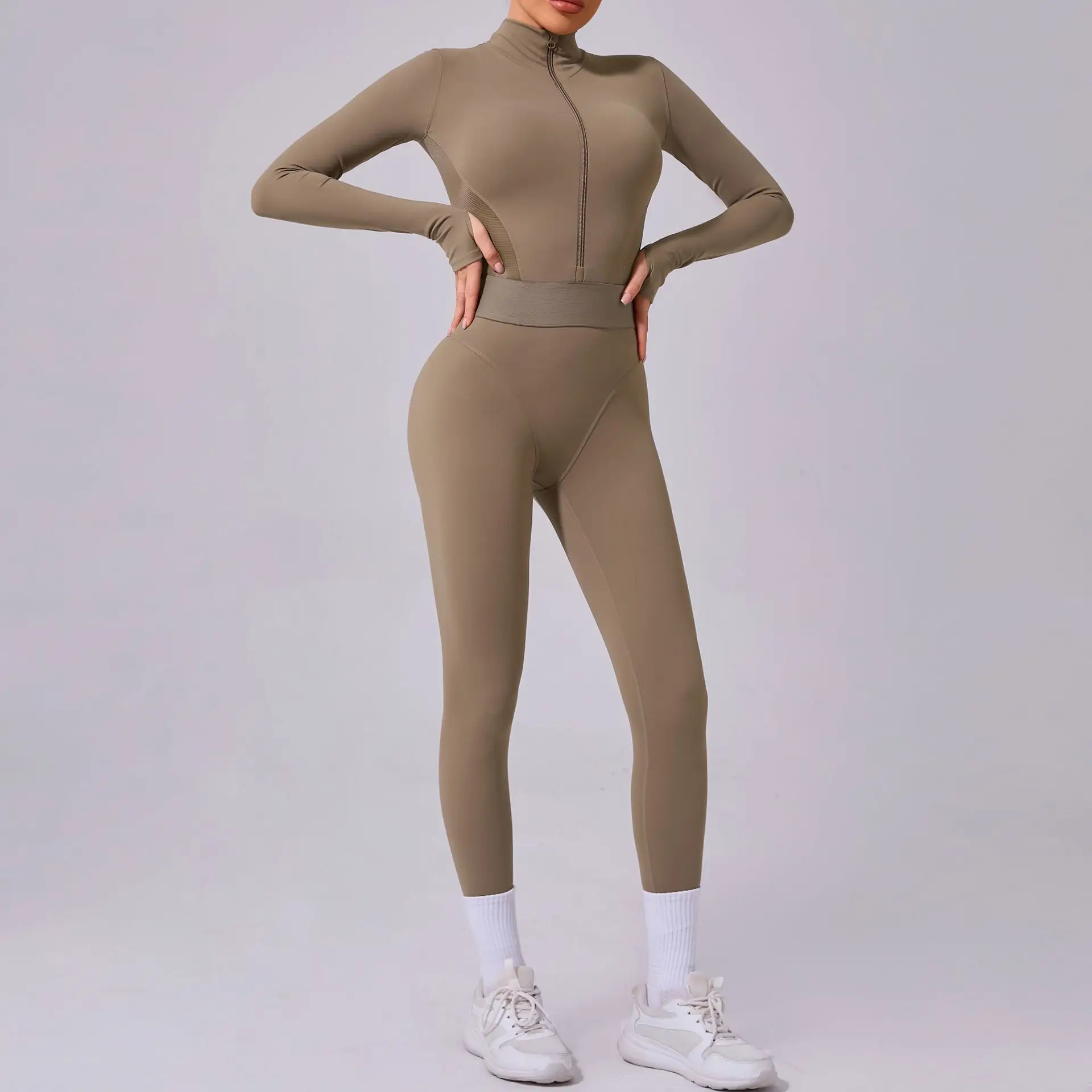 

New Women Yoga Jumpsuit Fitness Sports Suit Zipper Elastic One-Piece Bodysuits Long Sleeve Gym Runing Push Up Workout Sportwear1