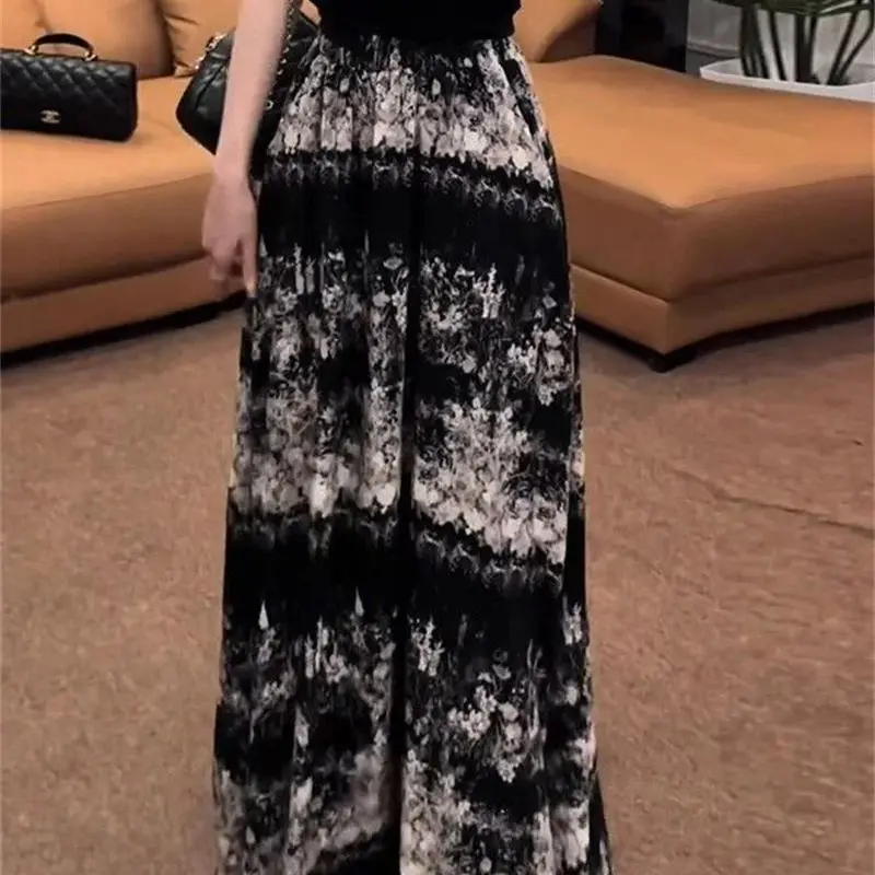 

Ne Summer Long Skirt Women Fashion Printed High Waist Casual Loose Office Lady A-Line Party Skirts Elegant Maxi Jupe