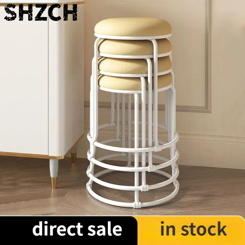 Cream Wind Stool Household Can Be Stacked Modern Simple Dining Chair Round Stool Nordic Small Ottomans Furniture Vanity Chair