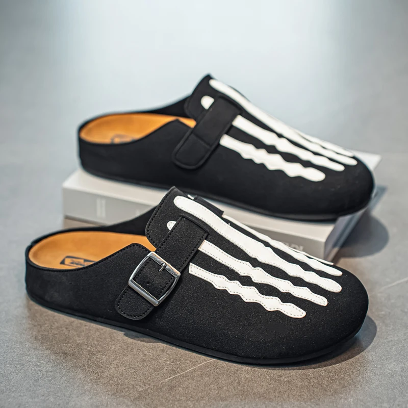 

Men's head slippers outside wear fashion slippers without heel soft sole casual half slippers