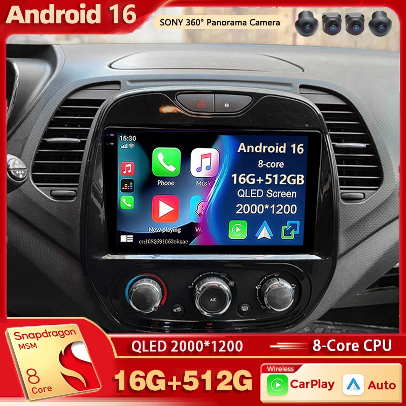 Android 16 For Renault Kaptur Captur 2016- 2019 2K QLED Android Car Radio Multimedia Video Player GPS Stereo CarPlay Navigation