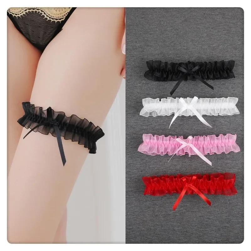 Mulheres arco perna anel sexy lingerie renda liga cinto bowknot perna laço ligas de casamento nupcial cosplay moda meia coxa anel