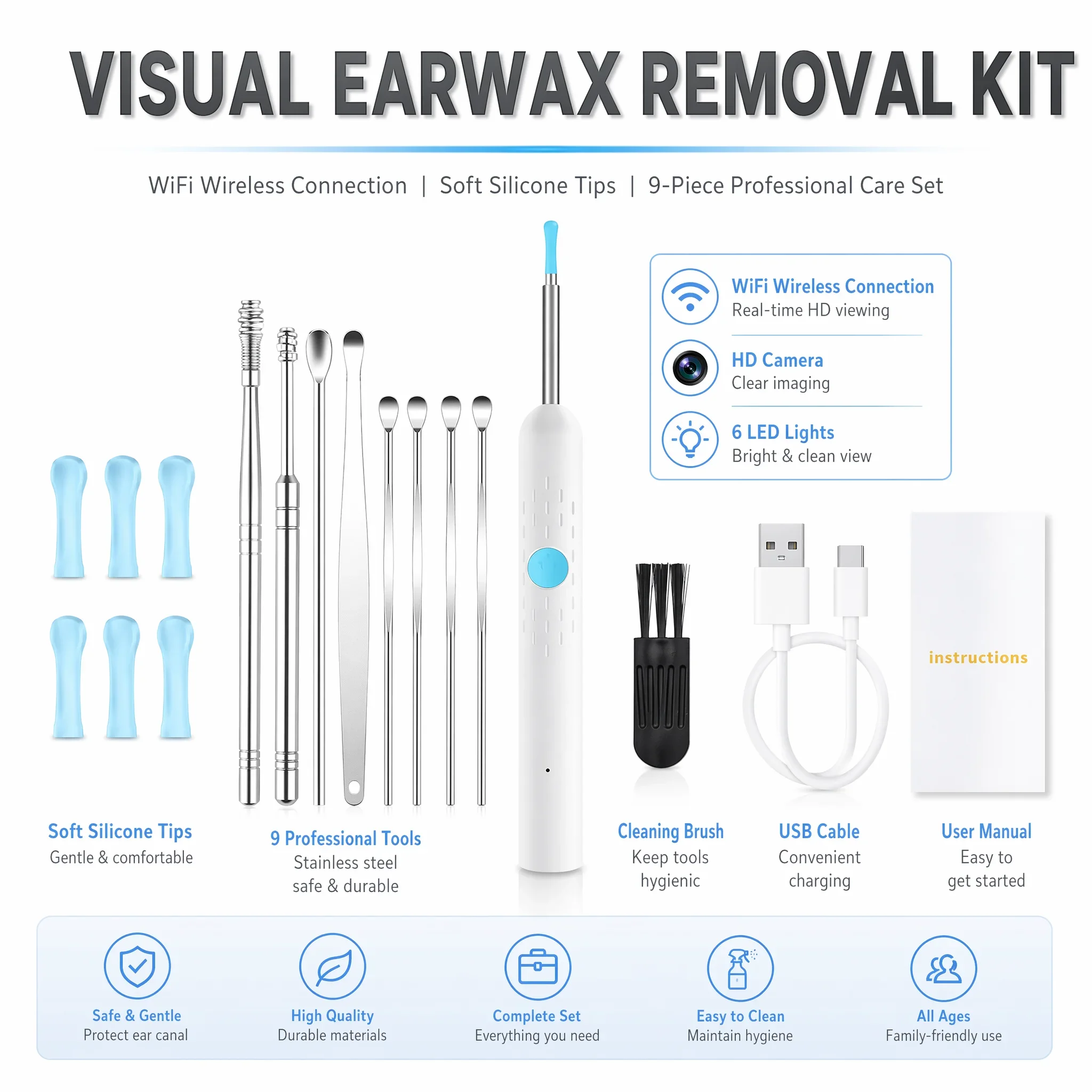 

Smart Visual Ear Otoscope 1080P HD Camera Wireless Ear Wax Remover Waterproof Ear Cleaning Tool for Adults Kids Home Ear Care