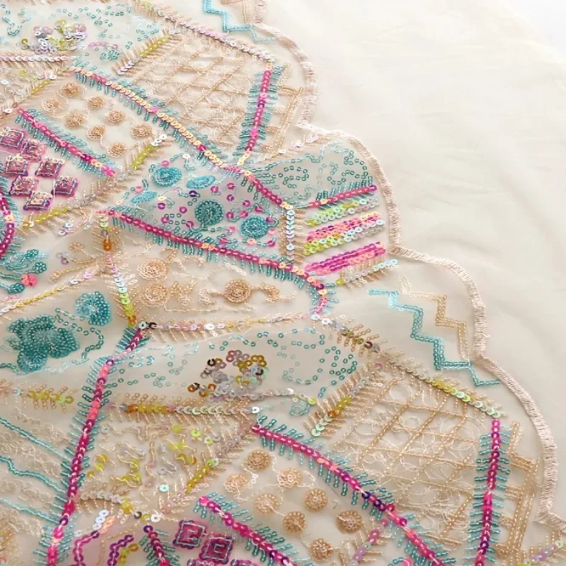 

Красочная геометрическая вышивка с блестками, сетчатая ткань, сшитая платье, вечернее платье, ткань, мягкая пряжа, материал «сделай сам», украшение