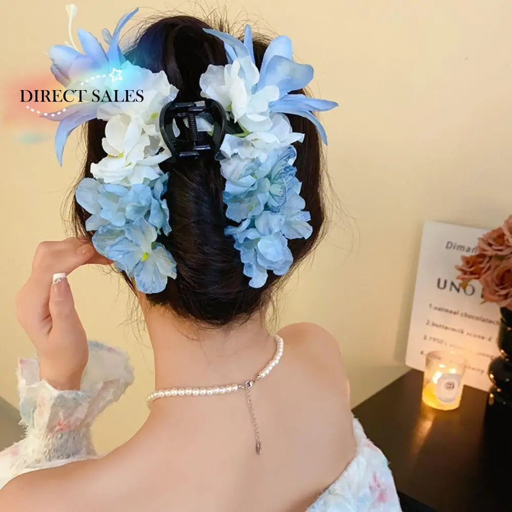 

Sweet Simulation Flower Hair Claw Elegant Ponytail Clip Bohemia Barrettes Cloth Seaside Vacation Headwear Floral Shark Clip