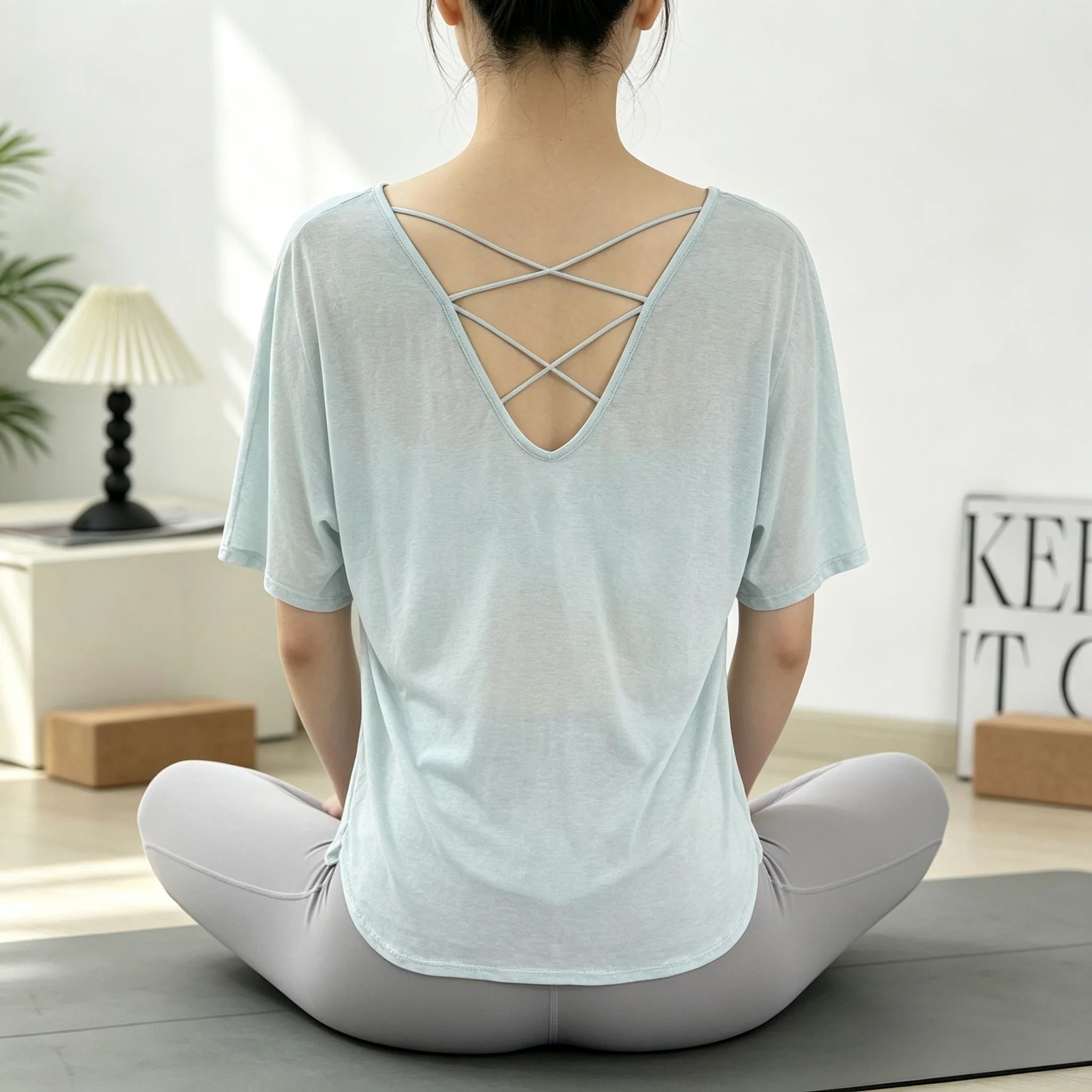 High-End Yoga Wear, Beautiful Backless Top, Loose-Fitting Sports Short-Sleeved Casual Lazy Style Running Training Wear