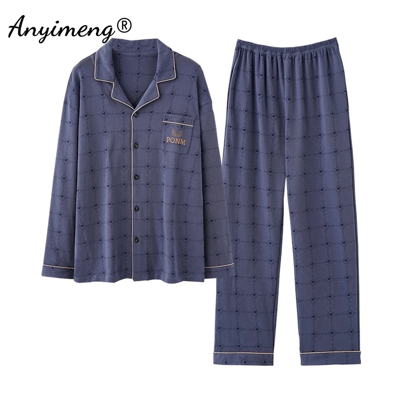 New Autumn Winter Cotton Pajamas for Men Long Sleeves Lapel Pijamas Big Size L-3XL Fashion Luxury Sleepwear Man Homewear