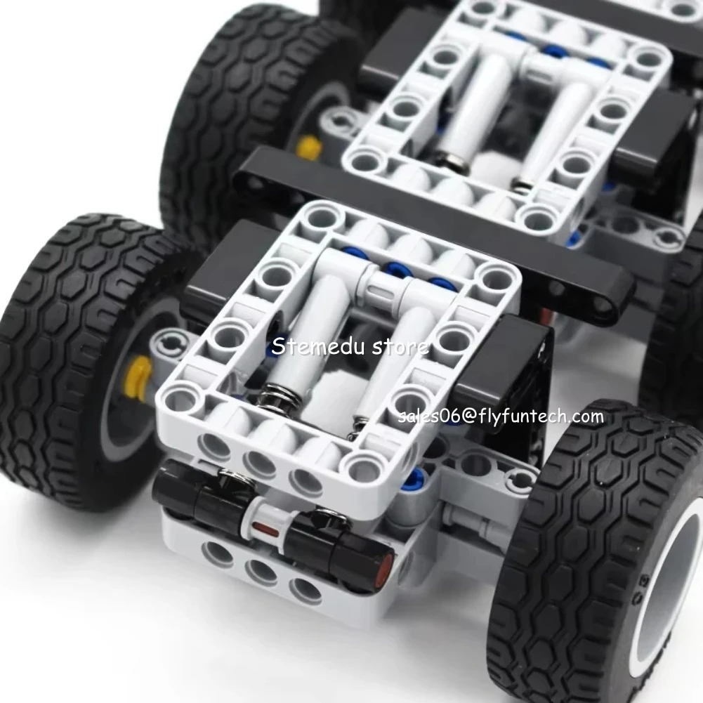 MOC Set di ruote per auto ad alta tecnologia 119 pezzi Building Block Parti tecniche per braccio di sollevamento con perno compatibile con giocattoli in mattoni per rimorchio a 3 assi