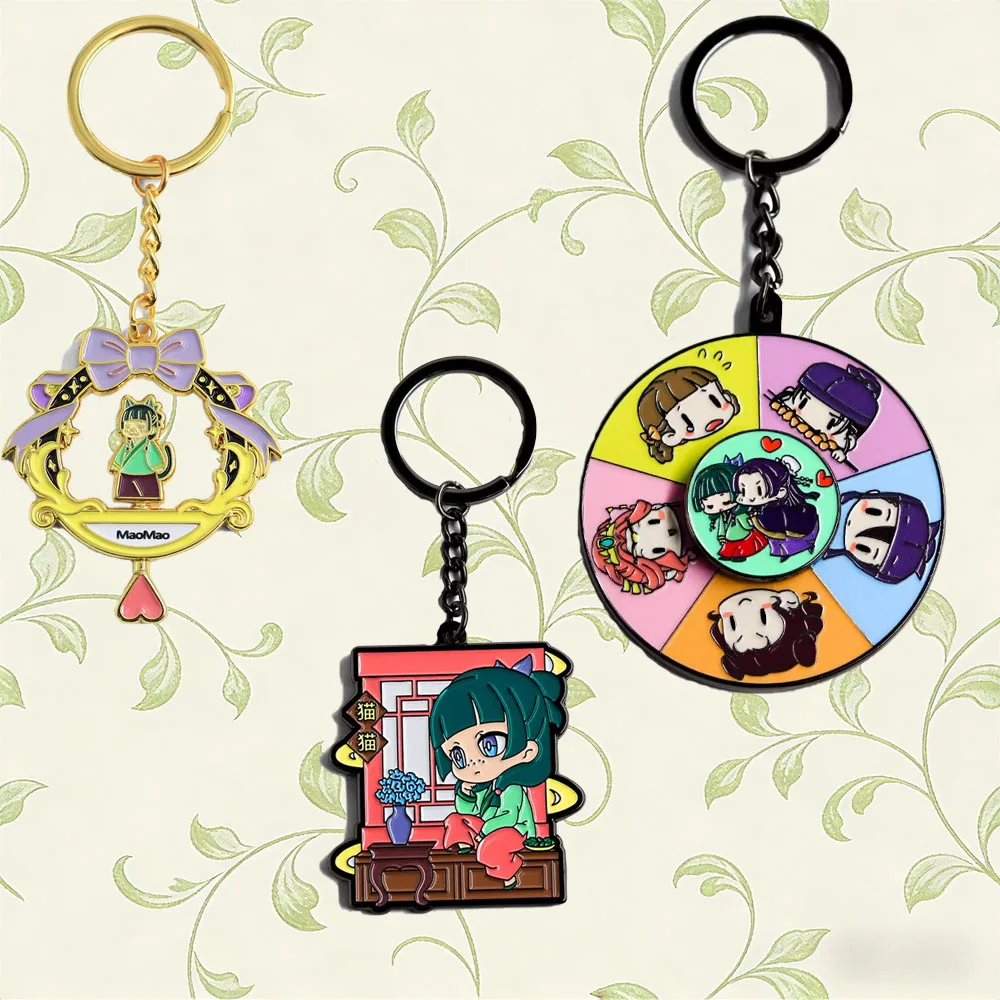 Hollow Bow Flower Basket Keychain Cartoon Character Pattern Rotatable Disc Pendant Anime Peripheral Key Ring Decoration Gift