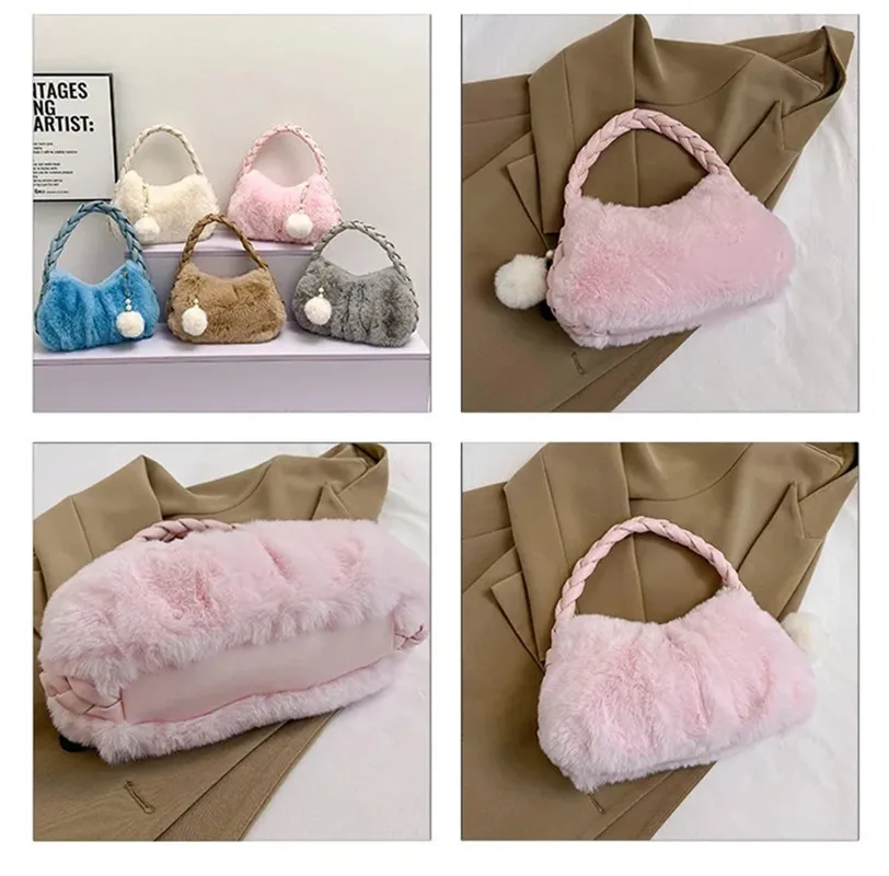 New Trend Autumn Winter Bag For Women Plush Handbags Fur Clutch Bag Purse Fluffy Shoulder Bag Luxury Designer Tote Hobos Bag