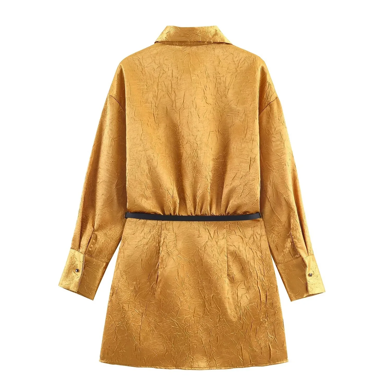 Withered New Fashion Style Satin Texture Bag Hip Shirt Short Dress