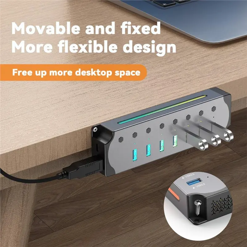 

A42Z-USB 3.0 Hub High Speed USB 7-In-One Splitter Individual Power Switches RGB Aluminum Gaming USB Hub 3.0 For Laptop PC