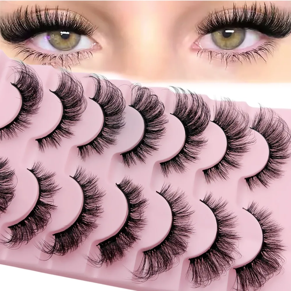 7Pairs Cat Eye False Eyelashes Natural Wispy Fox Eye Lashes Fluffy Volume Elongated Outer Corner Fake Eyelashes for Daily Makeup