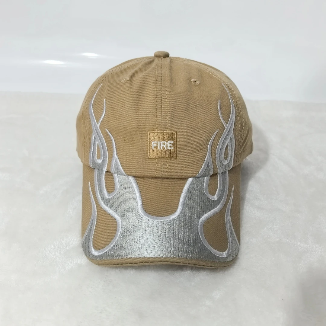 Amerikanische Retro Y2K Baseballkappe mit Flammen-Stickerei, Verstellbare Feuer-Muster Baumwoll-Dad-Mütze, Streetwear Hip-Hop-Hut für Männer und Frauen – Detail 12