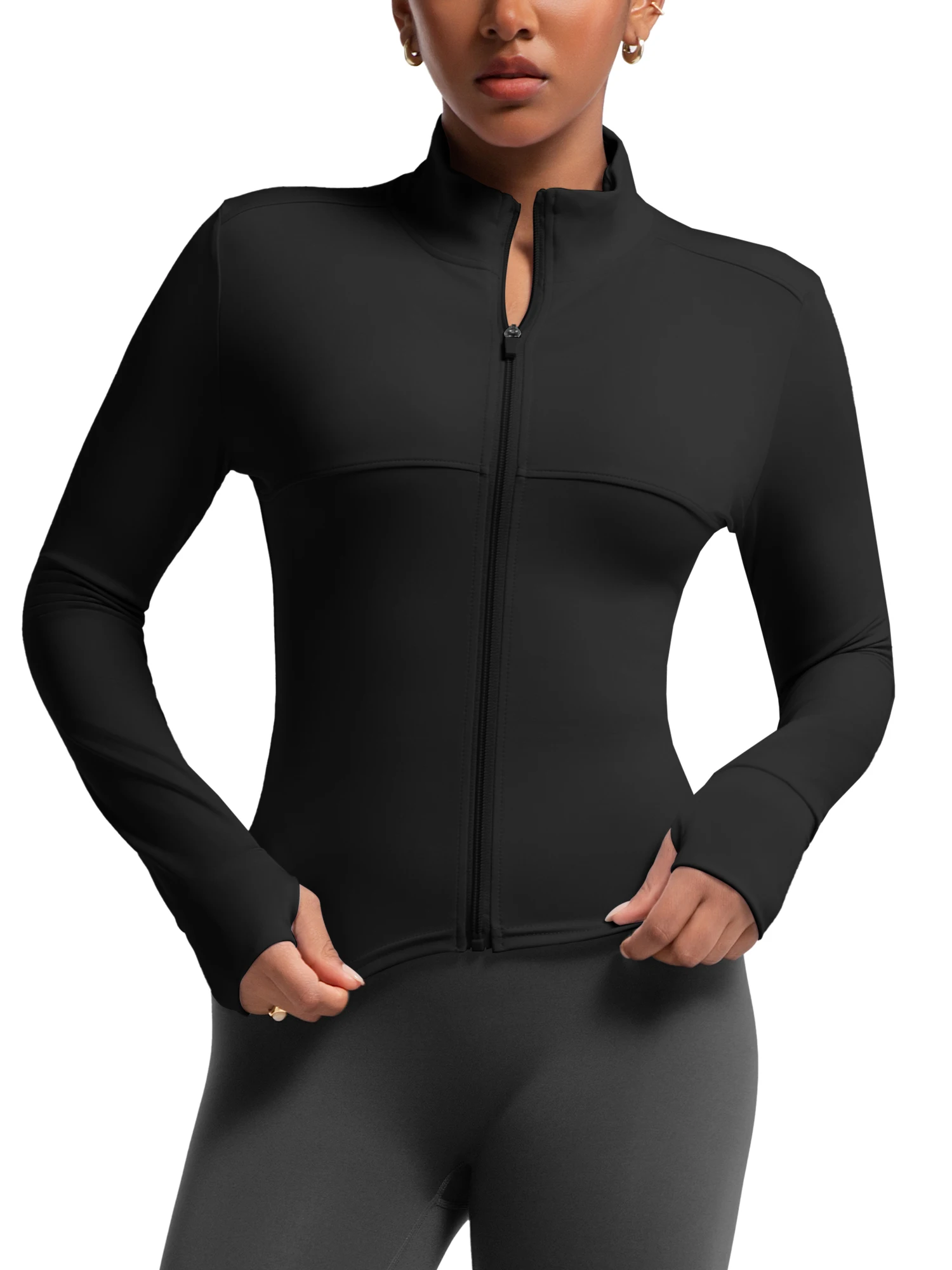 เสื้อแจ็คเก็ตออกกำลังกายผู้หญิง น้ำหนักเบา แบบซิป เสื้อโยคะ ทรงครอป แอธเลติก ทรงเข้ารูป