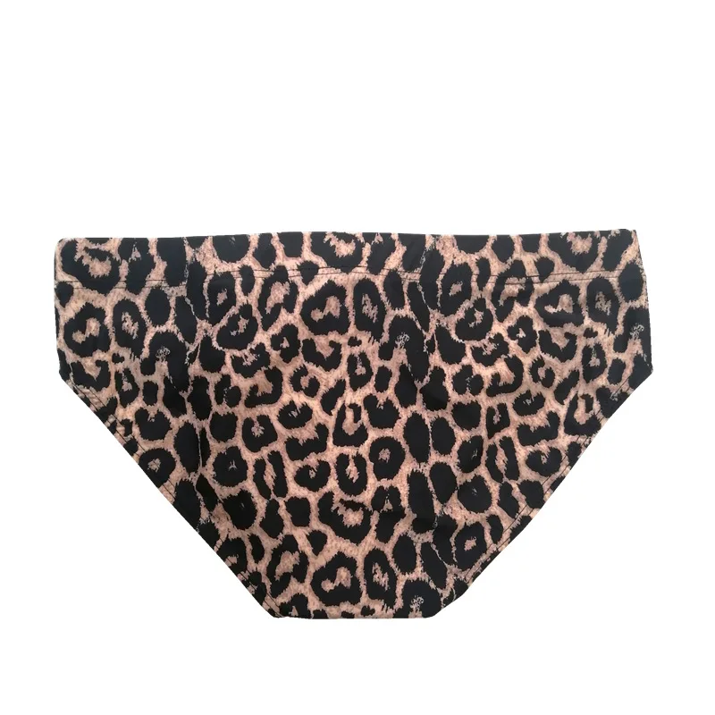 Men\'s Leopard Print Swmwear Sexy Swim Trunk Briefs Low Waist Sports Style Triangle Underwear Quick Dry Bikini Beach Pants Male