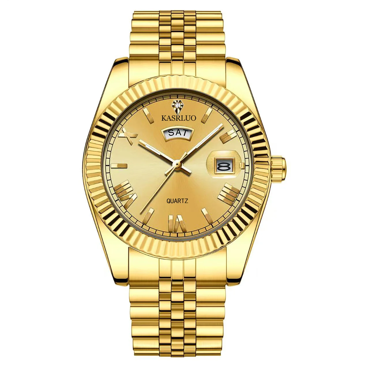 

Мужские часы Деловые классические мужские часы, модные светящиеся кварцевые часы с двойным календарем и стальным ремнем