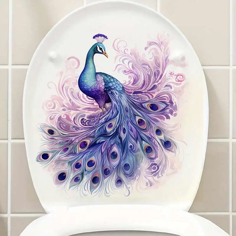 Purple Peacock Watercolor Wall Sticker Toilet Lid Stickers Bedroom Entrance Living Room Porch Home Decora Waterproof Decals S861