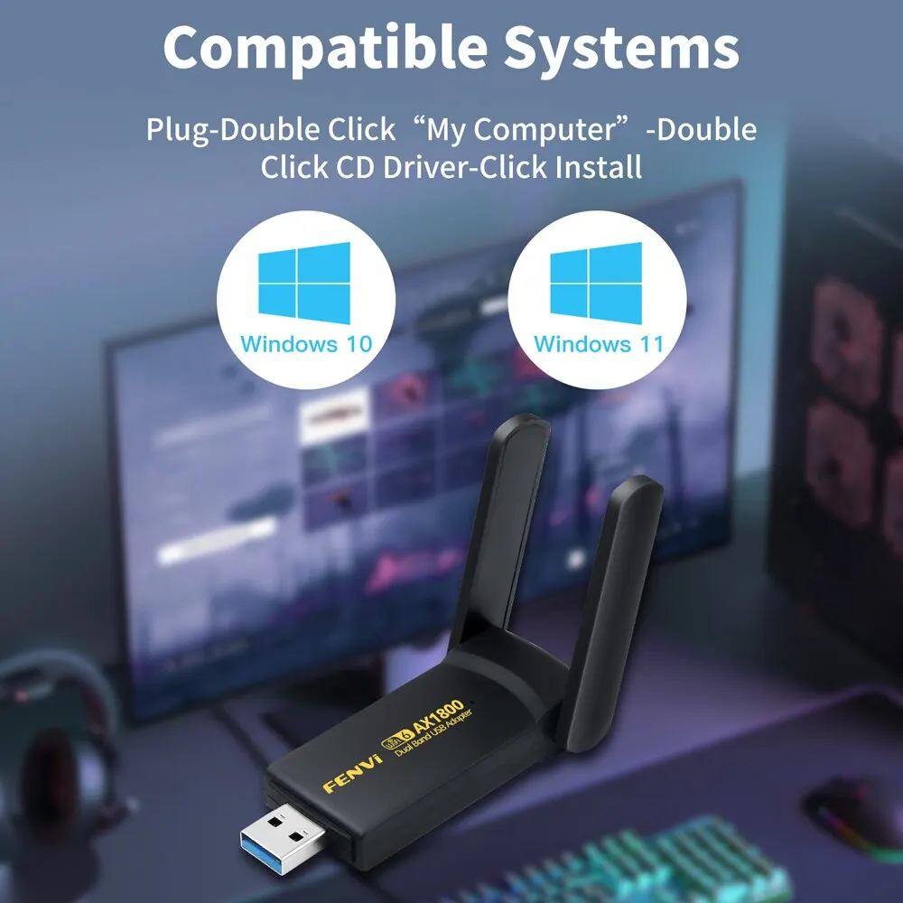 Fvi-adaptador WiFi 6 USB de 1800Mbps, receptor inalámbrico de doble banda 2,4G/5Ghz, Dongle USB 3,0, tarjeta de red para ordenador portátil y PC, Win 10/11