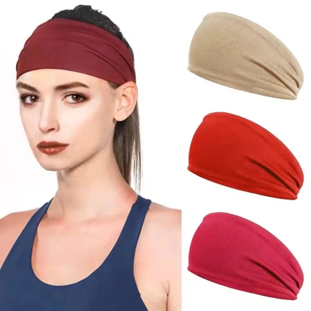 New Stretch Fabric Sports Headband Wide Band Sweat Absorbent Workout Headband Soft Touch Solid Color Head Wrap Running Training