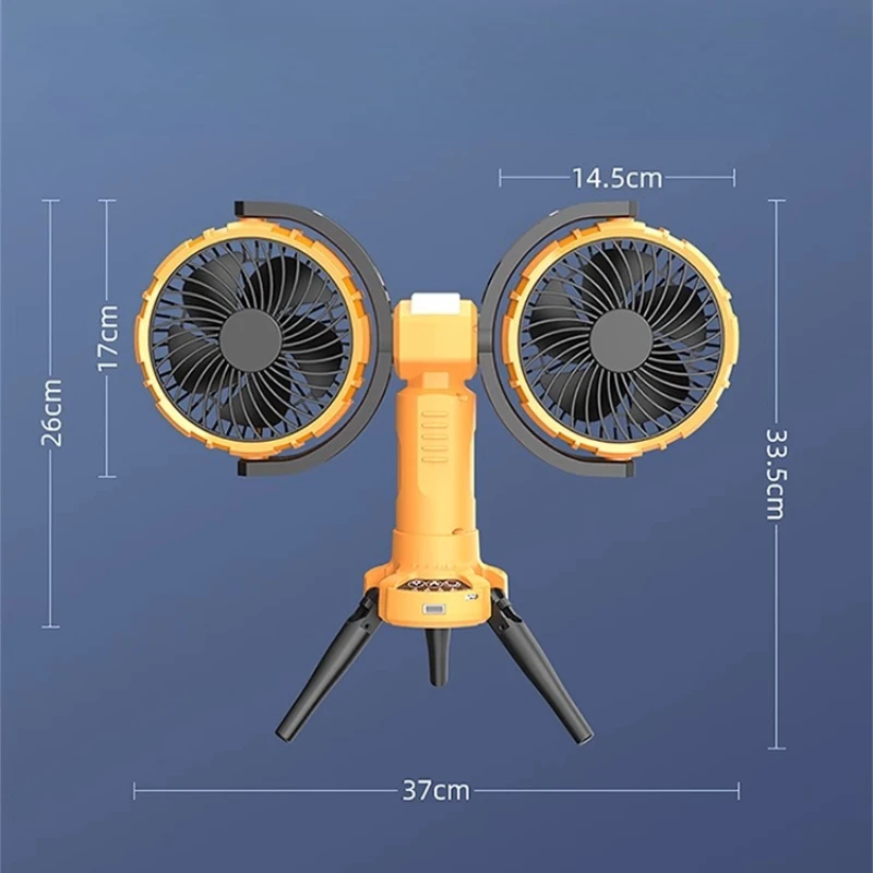 พัดลมแคมป์ปิ้งแบบ Dual Head พร้อมไฟ 360 °   พัดลมตั้งโต๊ะแบบชาร์จ USB หมุนได้ 3 โหมดลม การทํางานที่เงียบเป็นพิเศษสําหรับใช้เต็นท์/เดสก์ท็อป