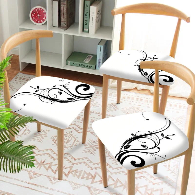 2/4/6pcs Chair Seat Slipcover,Black White Swirl Print Elastic Chair Cover for Dining Room