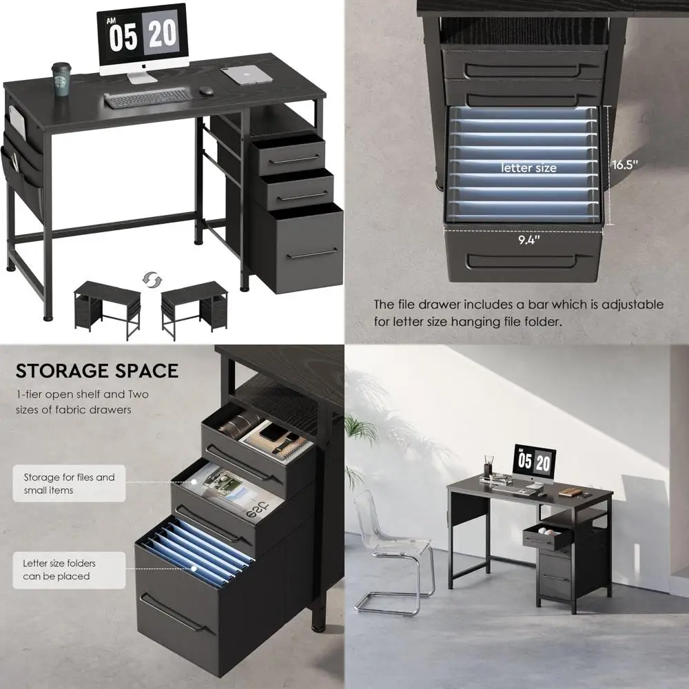 Compact 40 Inch Desk with Drawers and Shelves - Small Writing Desk for Home Office Storage Solutions