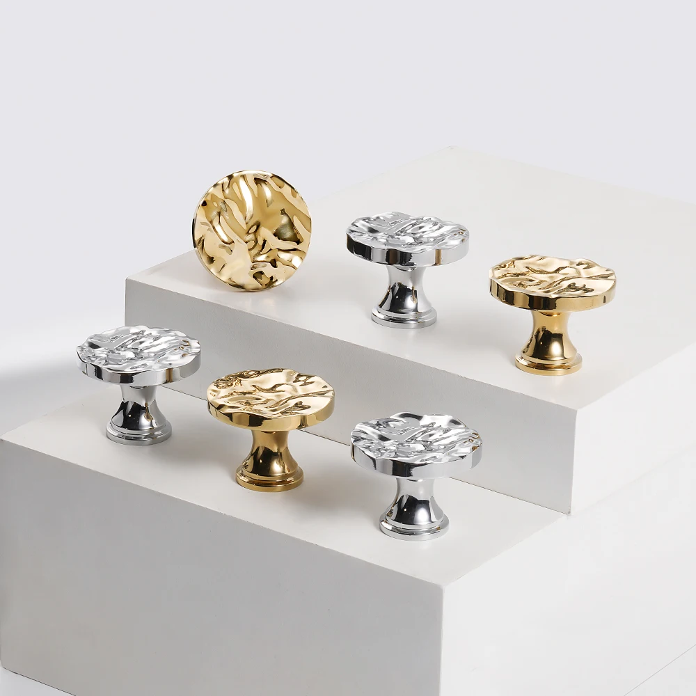 SAILANKA Solid Brass Furniture Handles Rippled Finish Wardrobe Knobs Single Hole Drawer Handles  Cabinet Door Handles