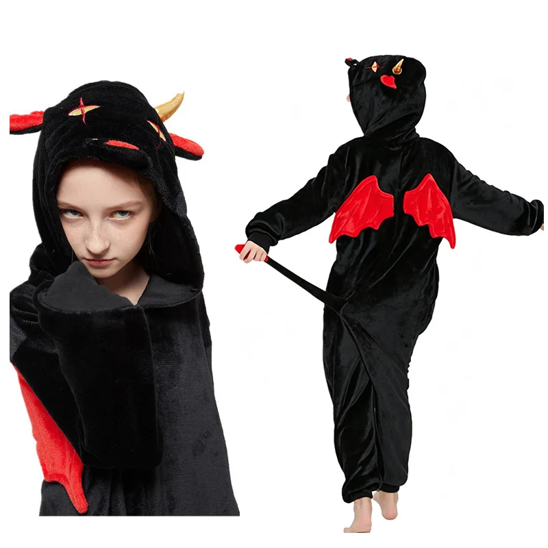 Halloween Cartoon Child Onesie Pajamas Flannel Autumn Winter Thicken Hooded Warm Cute Homewear Comfy Soft Family Party Nightwear