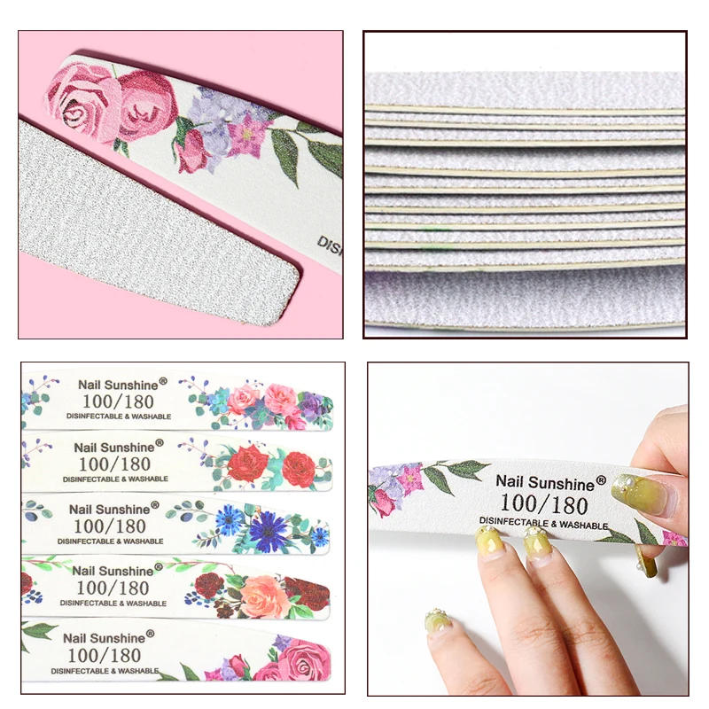 10Pcs Lot Professional Nail Files 100/180 Griting Wood Strong Sandpaper Emery Doub-Sided Nails Buffer Block File Art Nail Tools
