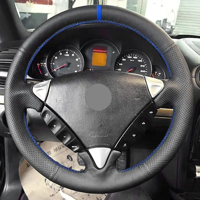 Ręcznie szyta wewnętrzna osłona kierownicy do Porsche Cayenne 2003 2004 2005 2006 2007 2008 2009 2010 Perforowane skórzane wykończenie
