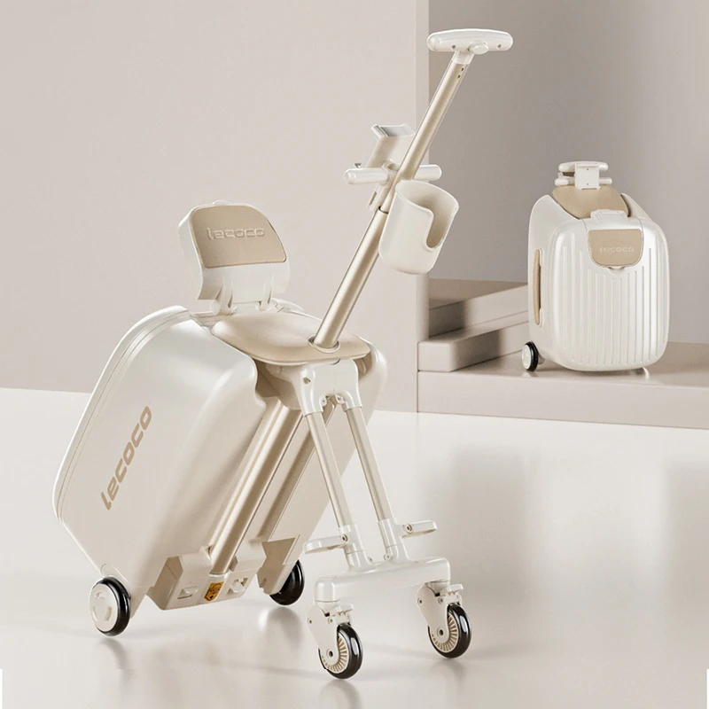 Lazy Walking Suitcase Can Sit Ride Children's Luggage with Phone Holder Cup Holder Baby Travel Suitcases Foldable Trolley JJ4452