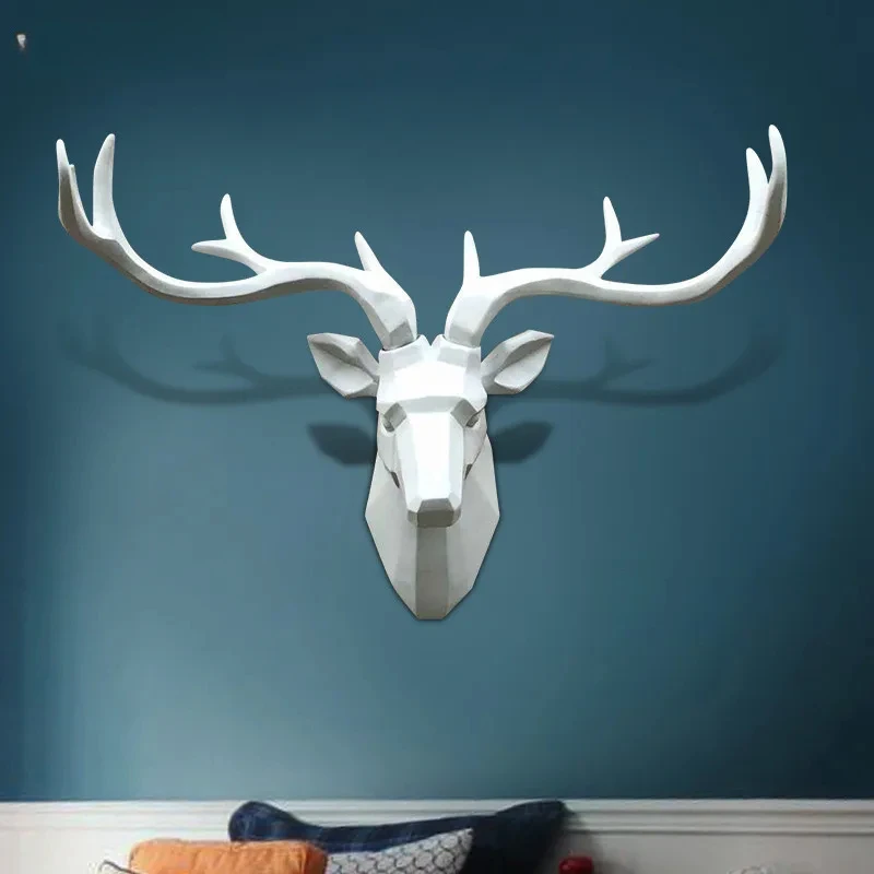 Lucky Deer Head Wall Hanging Nordic Style Home Tabletop Wall Decoration Accessories Geometric Black Gold Deer Head Statue