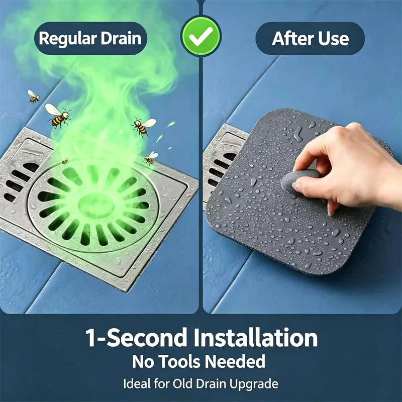 Silicone Floor Drain Stopper, Square Sewer Odor‑Proof Cover, Anti‑Insect Shower Drain Blocker, Multifunctional Bathroom Kitchen