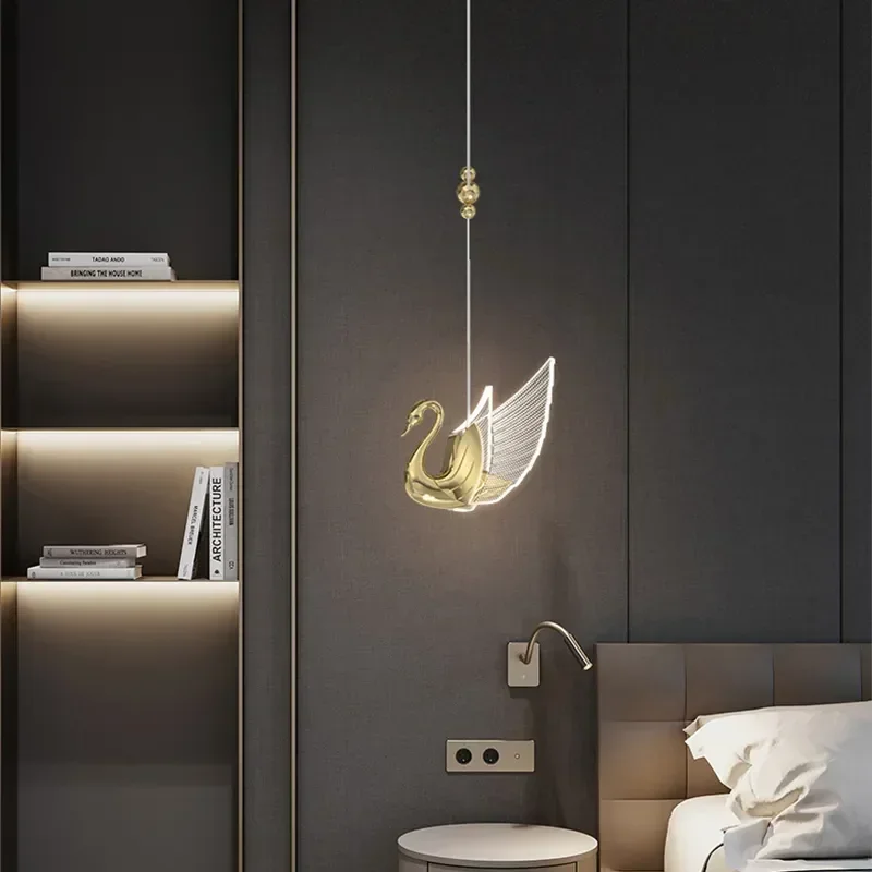 

Nordic Luxury Swan Pendant Lamp Bedroom Bedside Foyer LED Chandelier Dining Table Bar Restaurant Decoration Hanging Lights